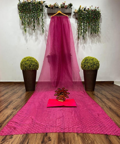 Stupendous Pink Color Organza Silk Printed Work Occasion Wear Fancy Saree Blouse