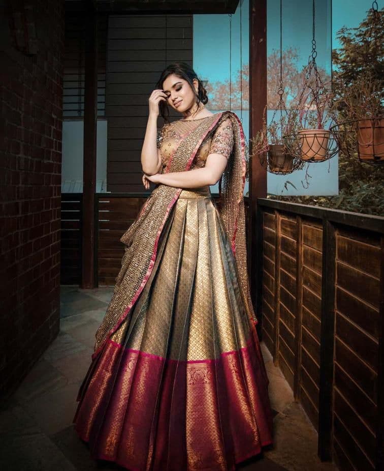 Captivation Golden Color Jacquard Wedding Wear Weaving Work Lehenga Choli