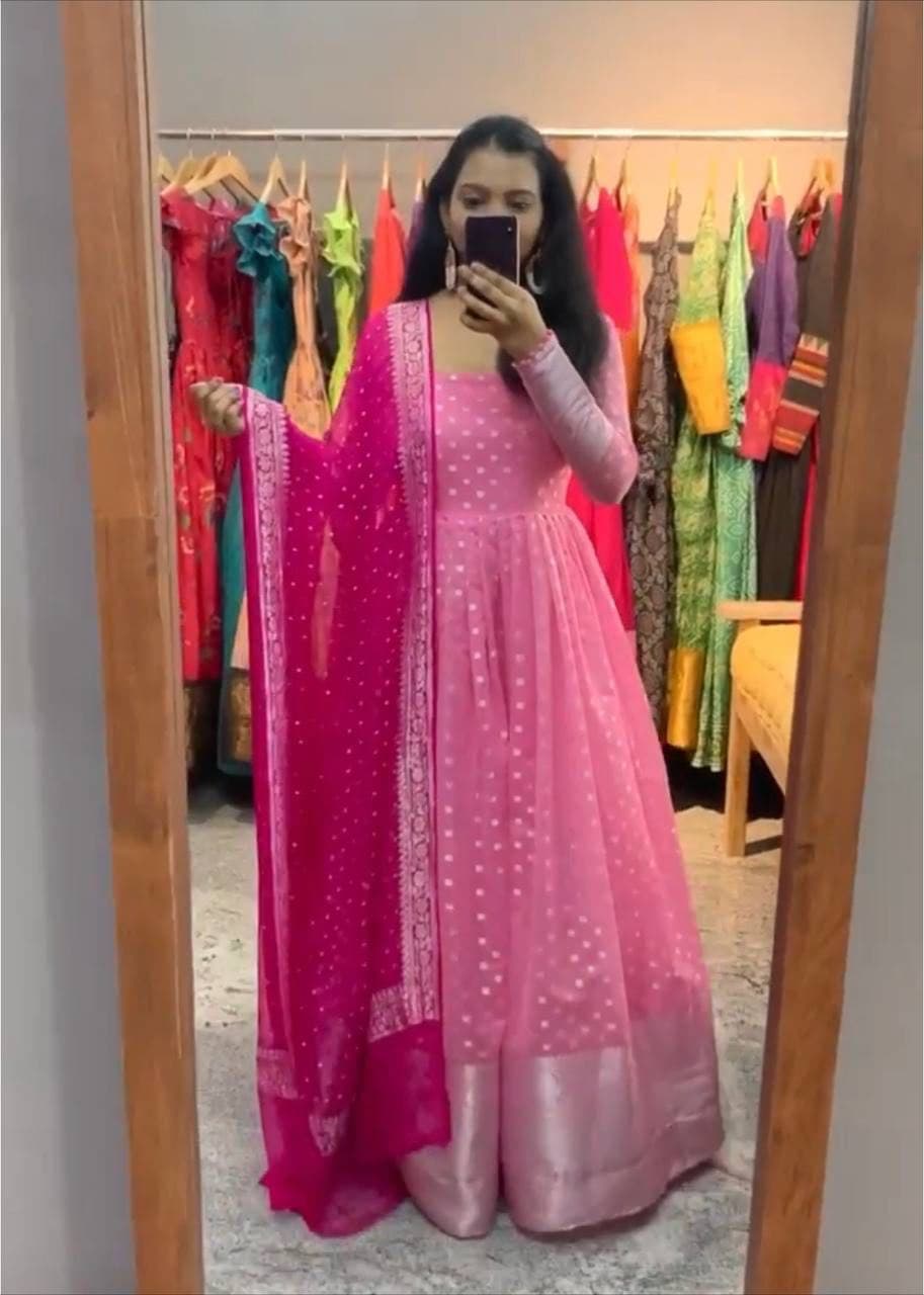 Alluring Rani Pink Color Function Wear Georgette Embroidered Work Salwar Suit