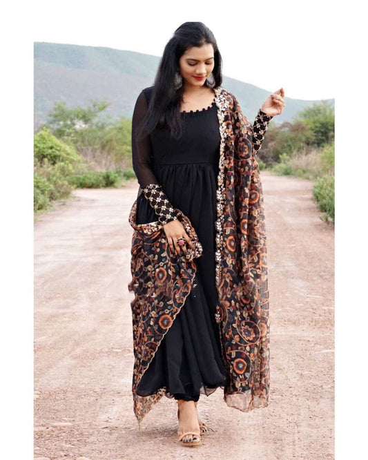 Novelty Black Color Georgette Embroidered Work Party Wear Salwar Suit