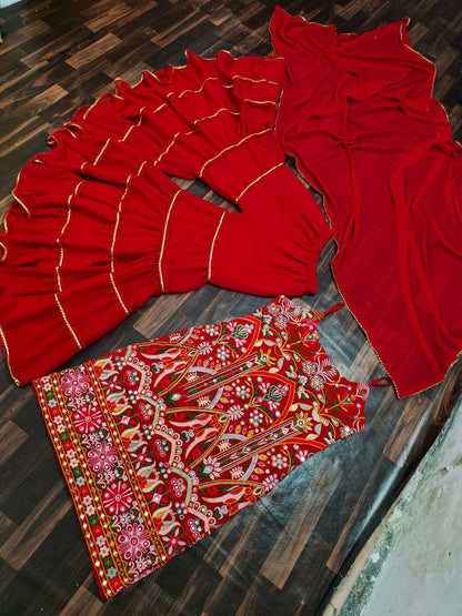 Stunning Red Color Georgette Party Wear Embroidered Work Sharara Suit