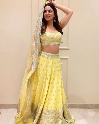 Bewildering Yellow Color Wedding Wear Georgette Embroidered Work Lehenga Choli