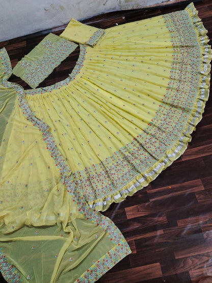 Bewildering Yellow Color Wedding Wear Georgette Embroidered Work Lehenga Choli