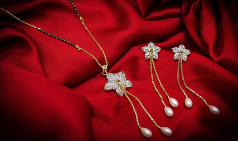 Entrancing White Color American Diamond Imitation Mangalsutra Set