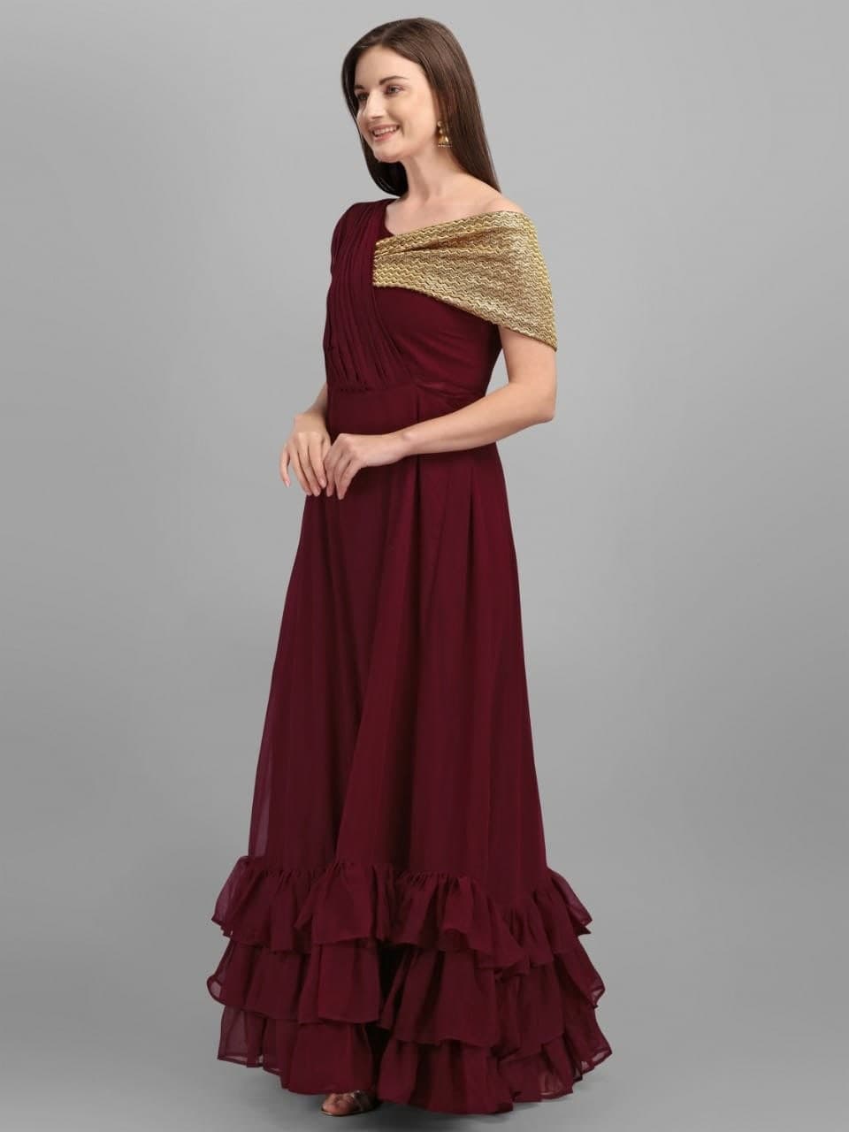Elegant Maroon Color Party Wear Georgette Embroidered Work Gown