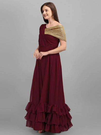 Elegant Maroon Color Party Wear Georgette Embroidered Work Gown