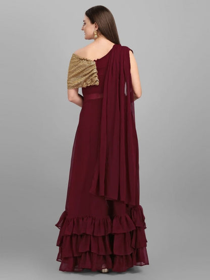 Elegant Maroon Color Party Wear Georgette Embroidered Work Gown