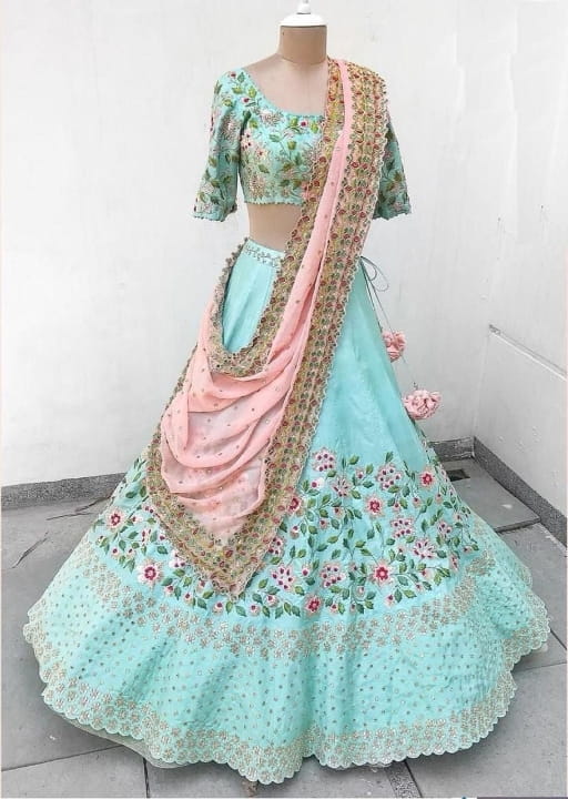 Sophisticated Light Blue Color Art Silk Embroidered Work Lehenga Choli