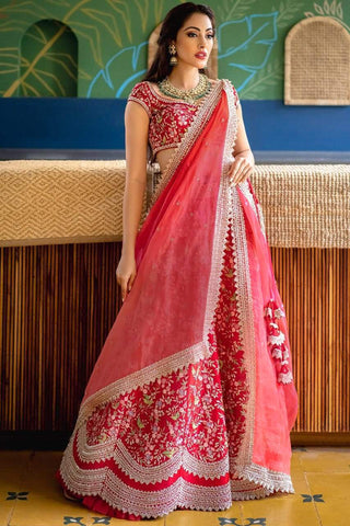 Stunning Red Color Designer Satin Embroidered Work Ladies Wear Lehenga Choli