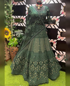 Delightful Green Color Net Silk Design Zari Embroidered Work Lehenga Choli