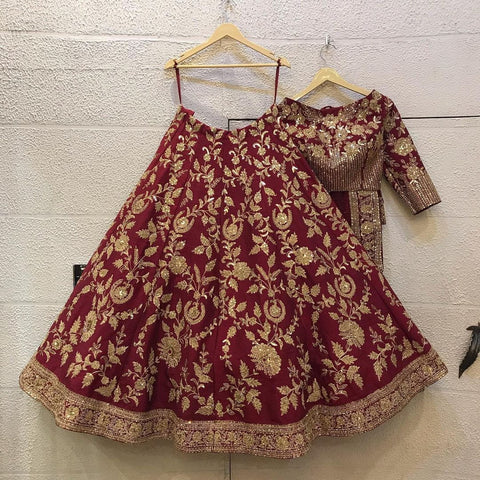 Prodigious Maroon Color Art Silk Embroidered Work Design Indian Wear Lehenga Choli