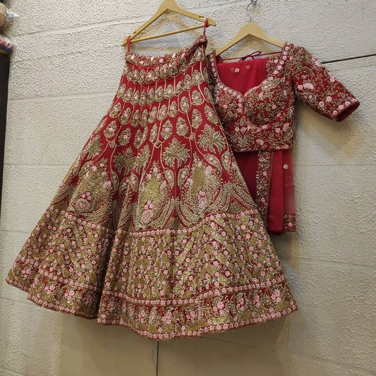 Blooming Red Color Festival Wear Satin Embroidered Work Lehenga Choli