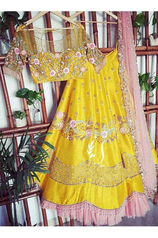 Unbelievable Yellow Art Silk Embroidered Work Festival Wear Design Lehenga Choli