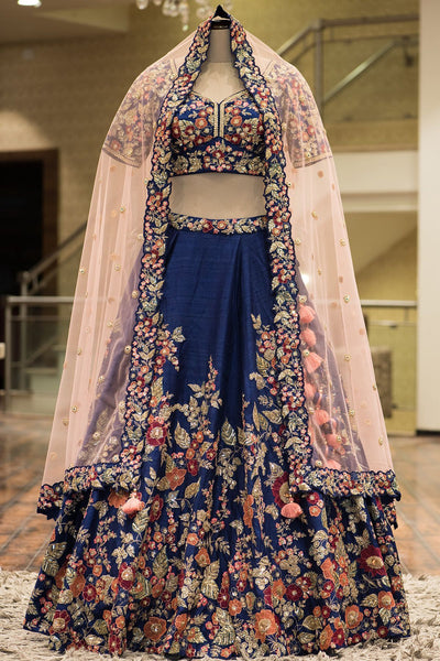 Incredible Blue Color Festive Wear Malay Silk Designer Embroidered Work Lehenga Choli