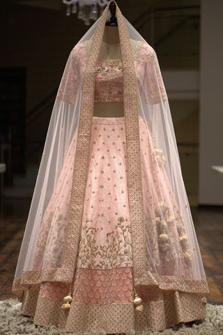 Appealing Peach Color Art Silk Wedding Wear Embroidered Work lehenga Choli