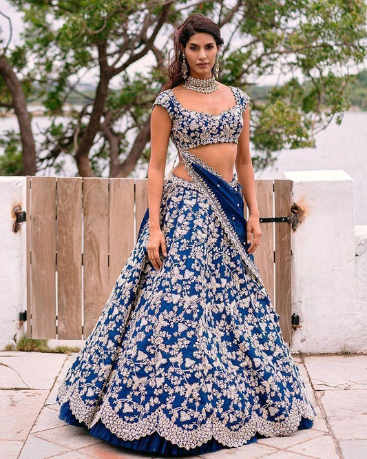Stupendous Blue Color Silk Embroidered Work Festival Wear Lehenga Choli