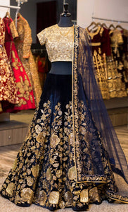 Novelty Navy Blue Color Velvet Embroidered Work Occasion Wear Lehenga Choli