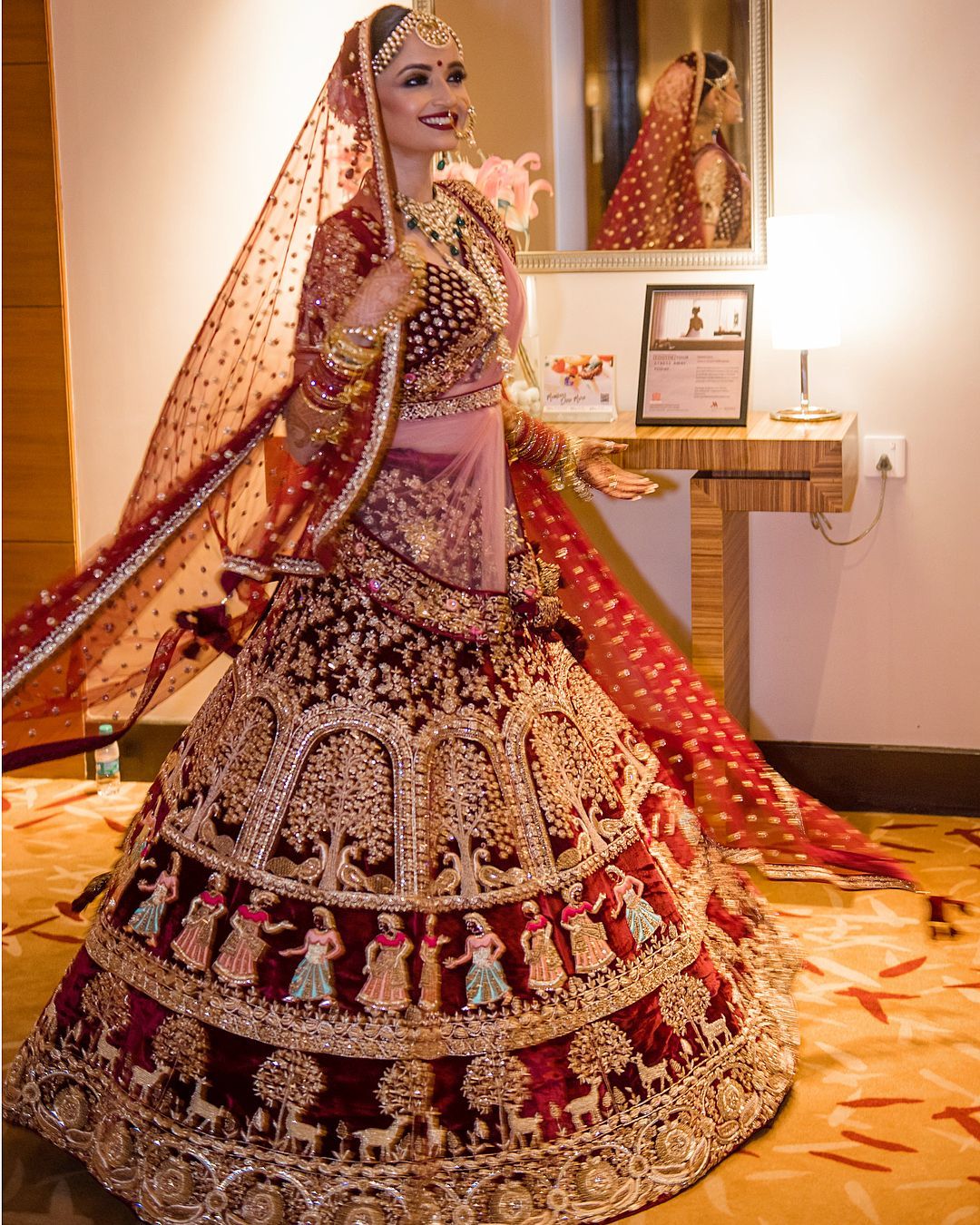 Dismaying Maroon Color Wedding Wear Zari Embroidered Work Velvet Lehenga Choli