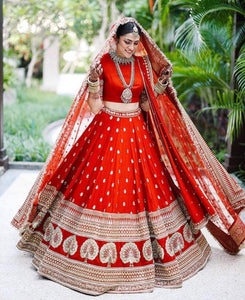 Wonderful Red Color Satin Silk Embroidered Work Design Lehenga Choli