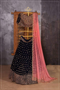 Bewildering Navy Blue Color Taffeta Silk Wedding Wear Embroidered Work Lehenga Choli