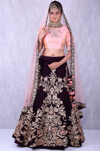 Pleasant Wine Color Velvet Embroidered Work Lehenga Choli Design