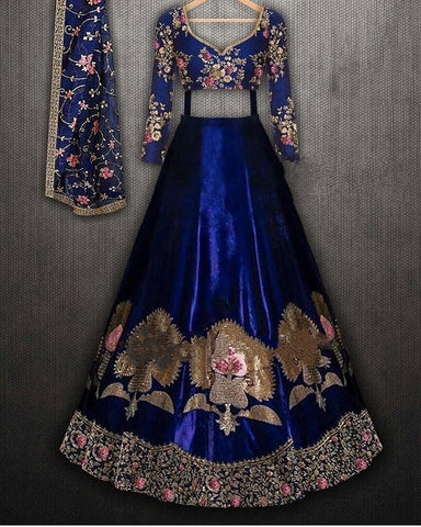 Phenomenal Royal Blue Color Party Wear Velvet Embroidered Work Design Lehenga Choli