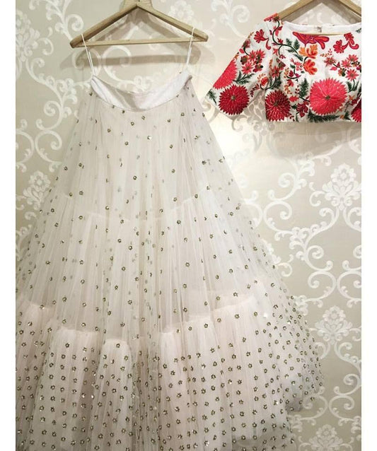 Graceful White Color Taffeta Silk Embroidered Work Lehenga Choli For Party Wear
