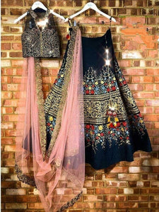 Admiring Black Color Malay Silk Embroidered Work Festive Wear Lehenga Choli