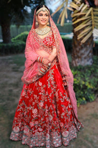 Fantastic Red Color Satin Design Embroidered Work Wedding Wear Lehenga Choli