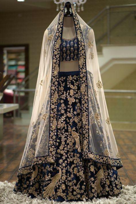 Wonderful Navy Blue Color Velvet Embroidered Work Party Wear Lehenga Choli