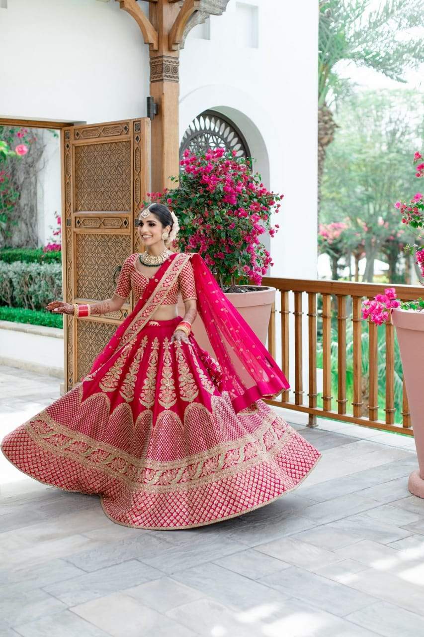 Attractive Rani Pink Color Satin Stone Embroidered Work Wedding Wear Lehenga Choli