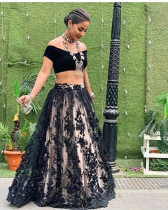 Shattering Black Color Net Silk Embroidered Work Function Wear Lehenga Choli