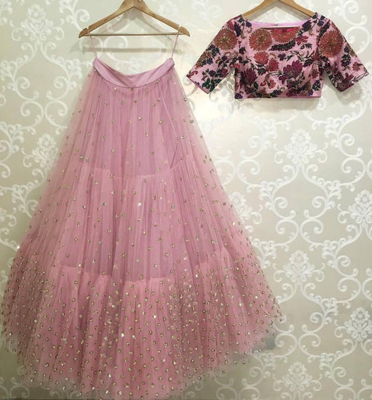 Dignified Pink Color Net Silk Wedding Wear Embroidered Work Lehenga Choli