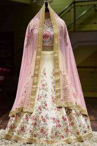 Admiring Off White Color Malay Silk Machine Embroidered Work Festive Wear Lehenga Choli