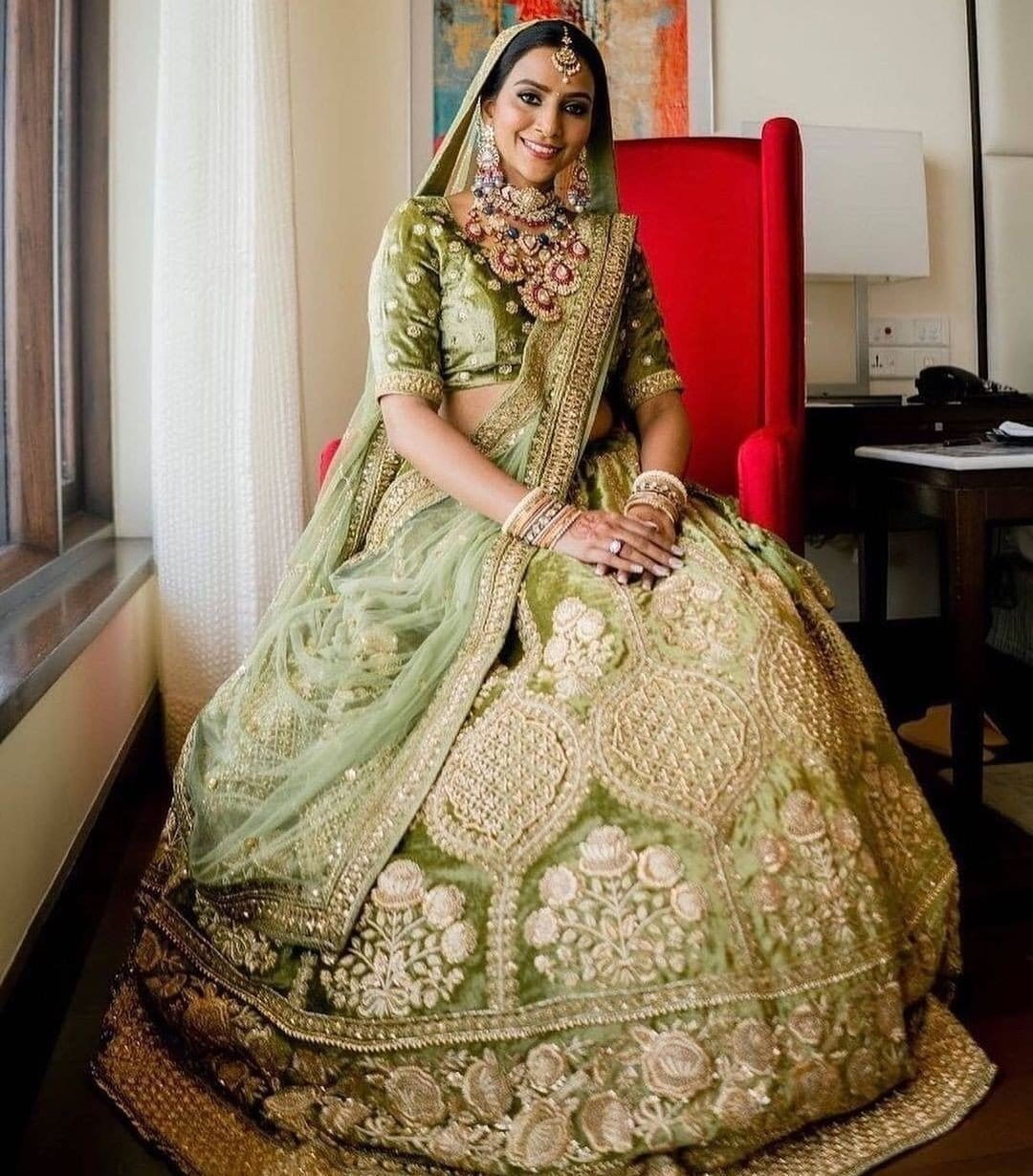 Pleasant Green Color Satin Embroidered Diamond Work Occasion Wear Lehenga Choli