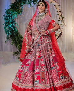 Outstanding Pink Color Satin Embroidered Zari Work Festive Wear Lehenga Choli