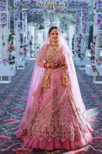 Incredible Pink Color Traditional Wear Net Satin Embroidered Zari Work Lehenga Choli