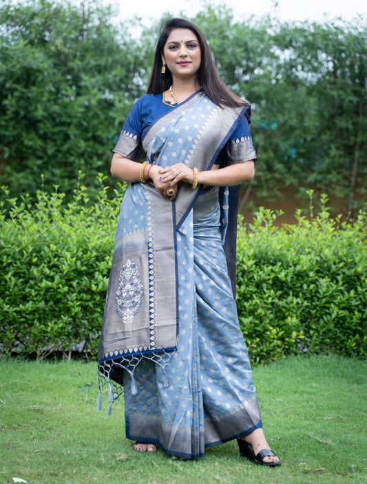 Pleasant Blue Color Art Silk Weaving Zari Work Saree Blouse For Party Wear