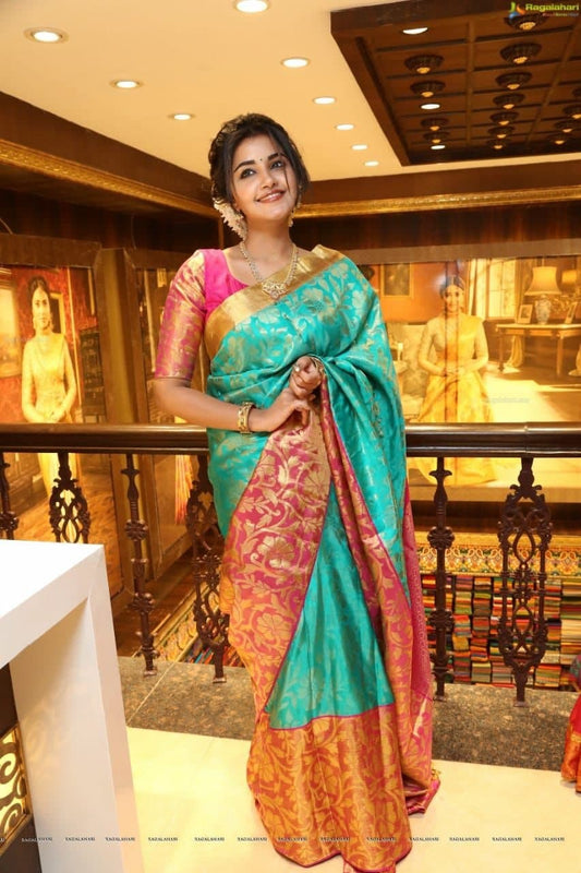 Amazeballs Firozi Color Function Wear Silk Jacquard Work Design Saree Blouse