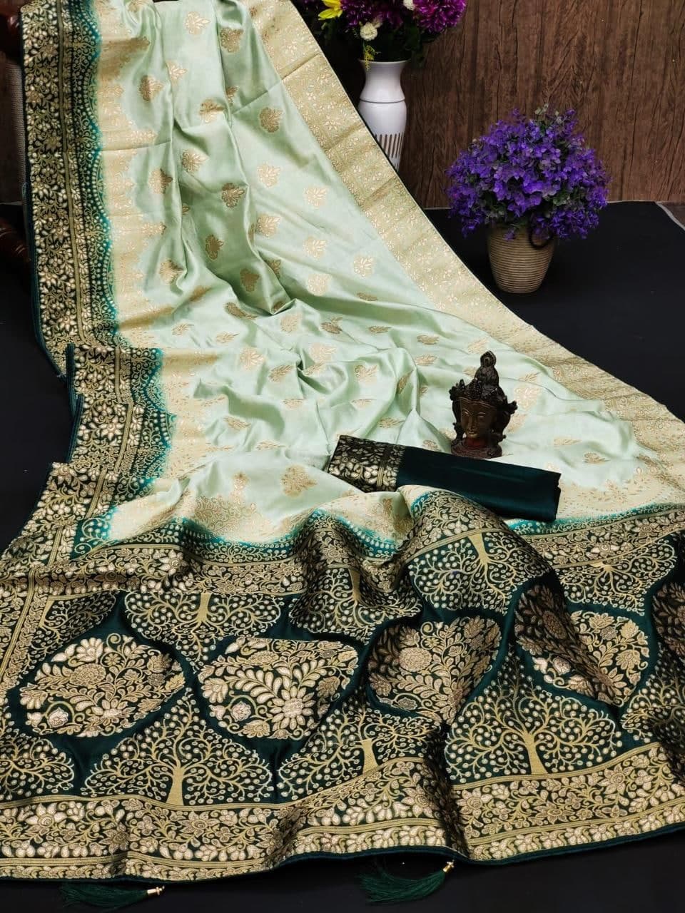 Flamboyant Green Color Silk Design Gotta Patti Work Saree Blouse For Women