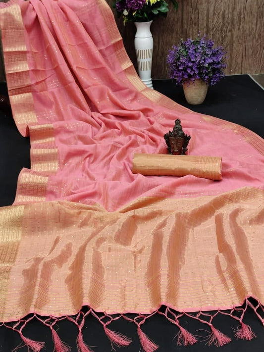 Dismaying Pink Color Cotton Sequence Weaving Work Saree Blouse For Regular Wear