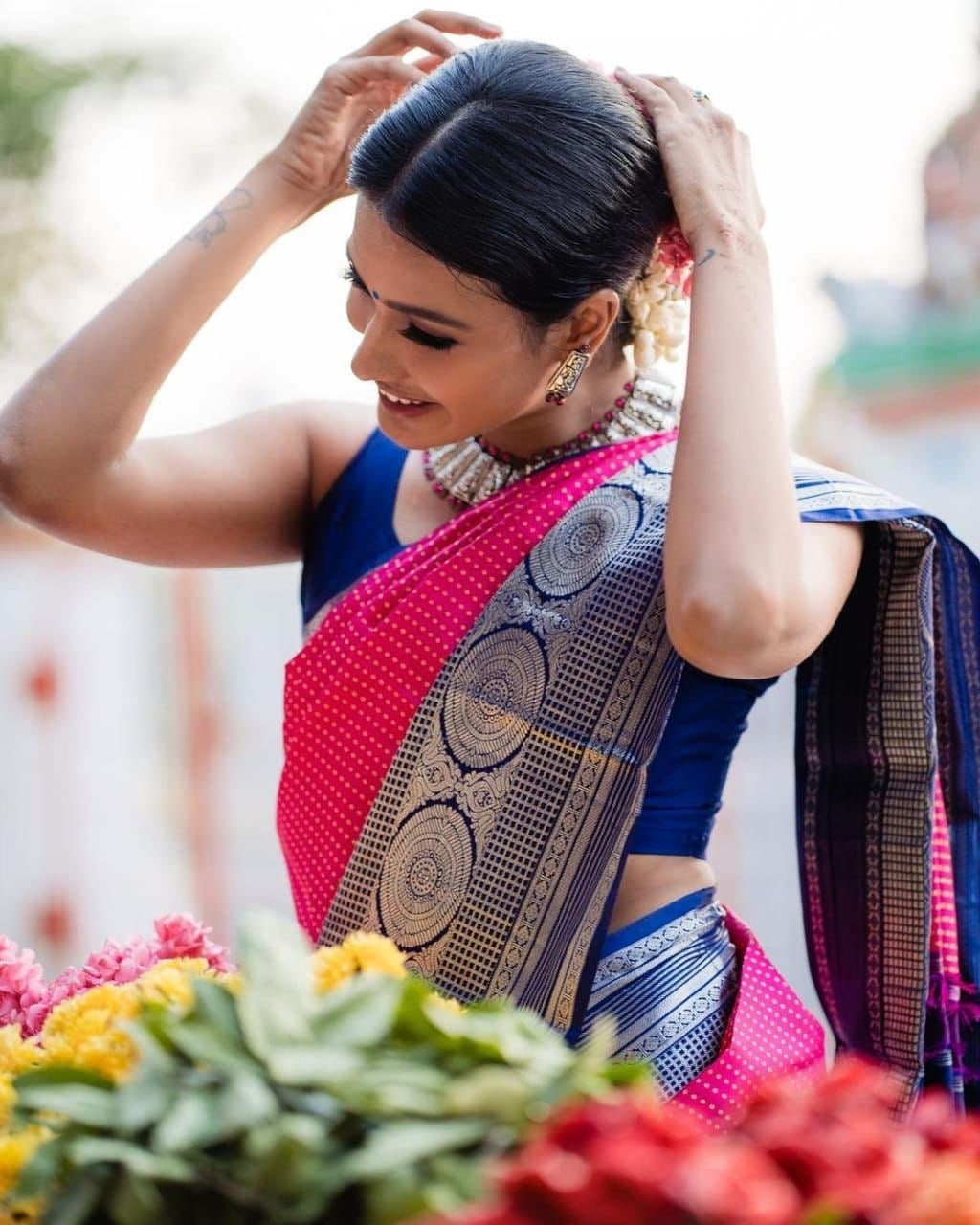 Beautiful Rani Pink Color Festival Wear Silk Jacquard Work Saree Blouse