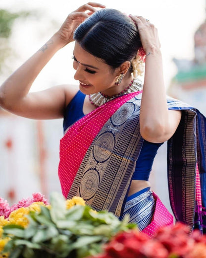 Beautiful Rani Pink Color Festival Wear Silk Jacquard Work Saree Blouse
