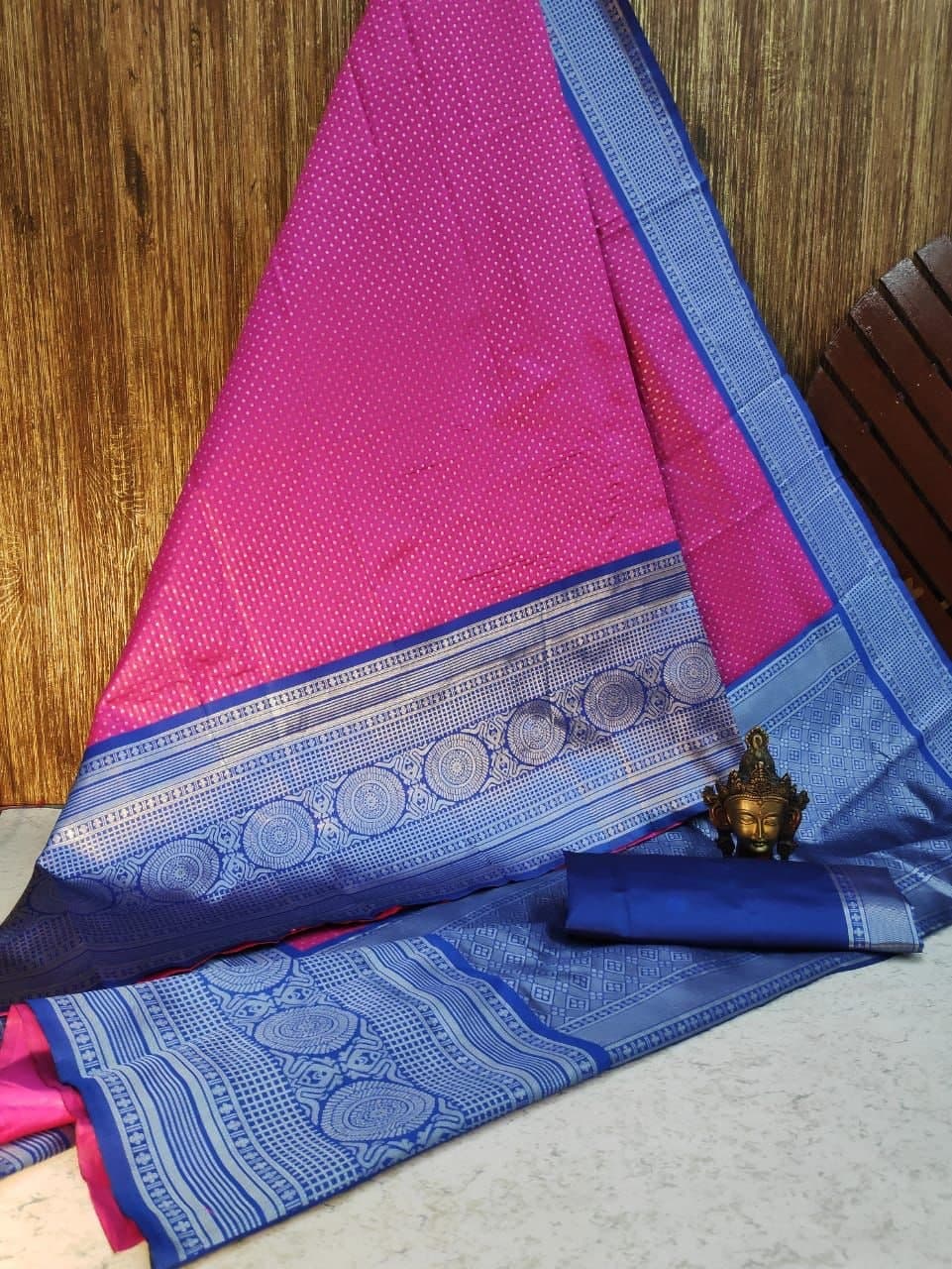 Beautiful Rani Pink Color Festival Wear Silk Jacquard Work Saree Blouse