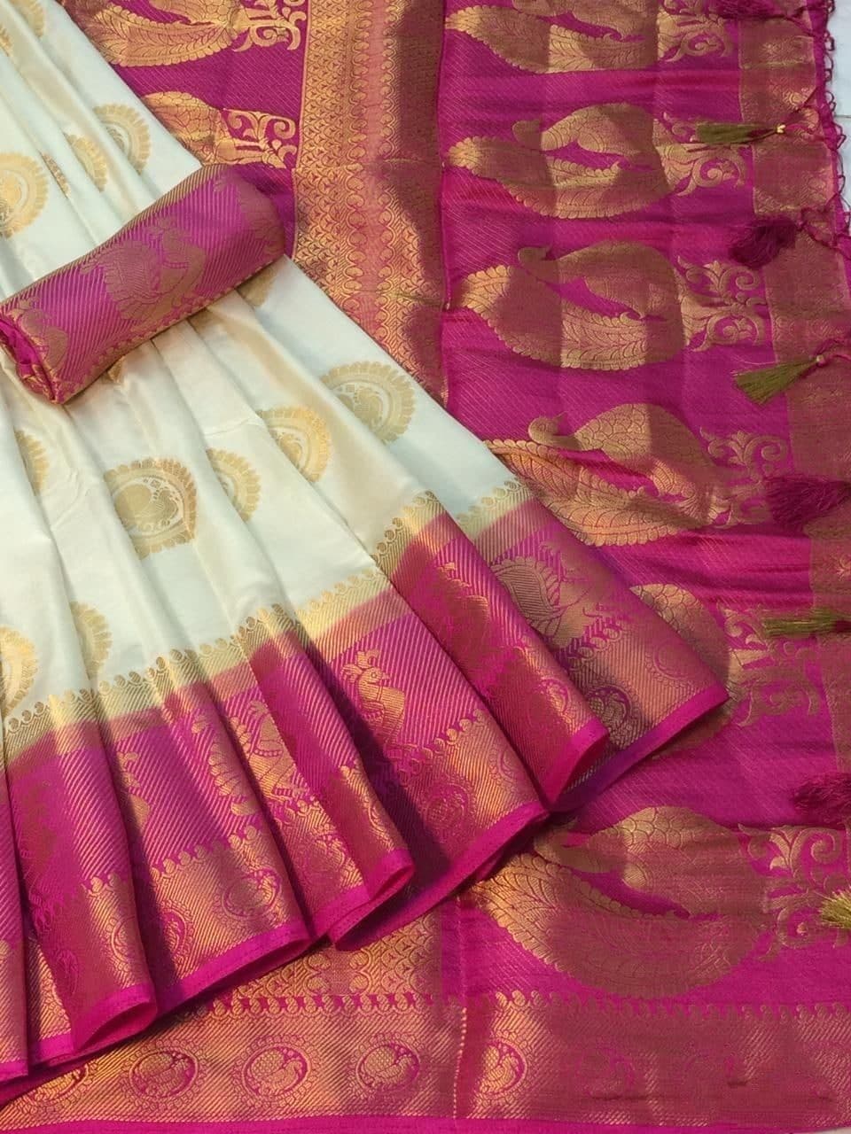 Astonishing Off White Color Nylon Silk Designer Wedding Wear Saree Blouse