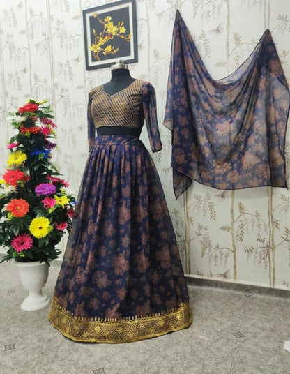 Sizzling Violet Color Georgette Printed Embroidered Work Festive Wear Lehenga Choli