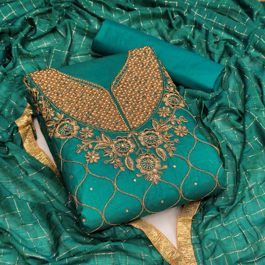 Adorable Firozi Color Function Wear Diamond Work Cotton Salwar Suit