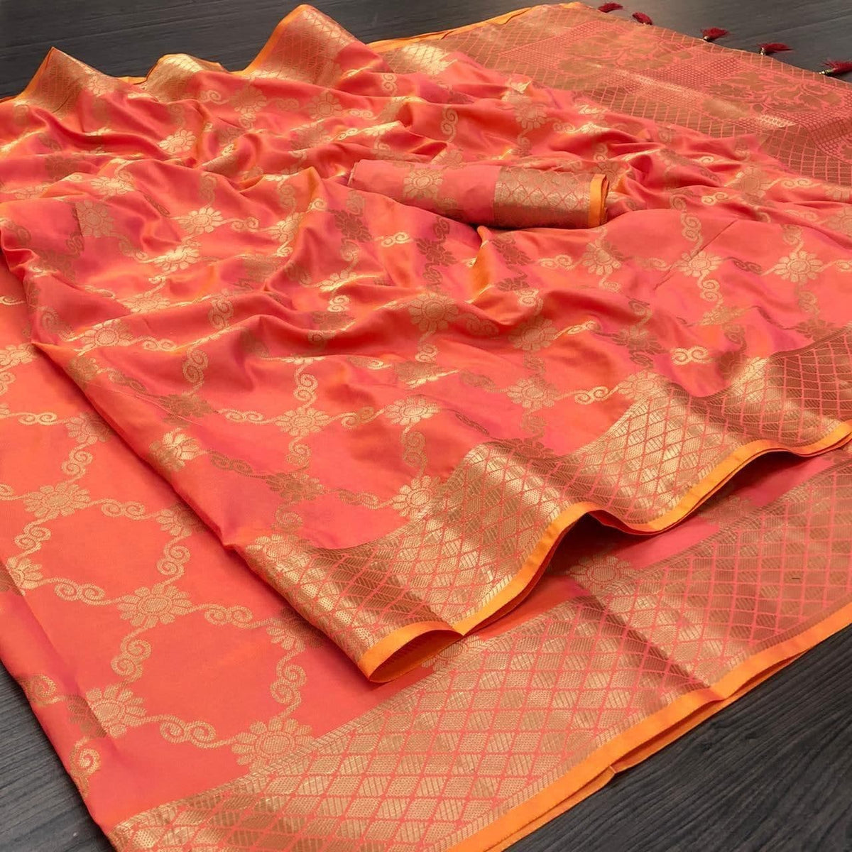 Bewildering Peach Color Art Silk Zari Weaving Saree Blouse For Women