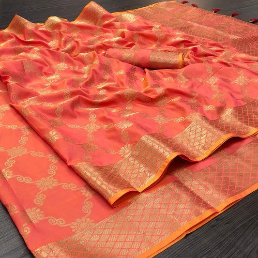 Bewildering Peach Color Art Silk Zari Weaving Saree Blouse For Women