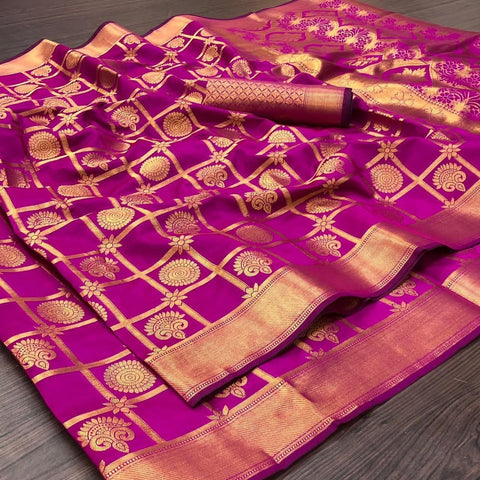 Wonderful Magenta Color Zari Work Art Silk Occasion Wear Saree Blouse
